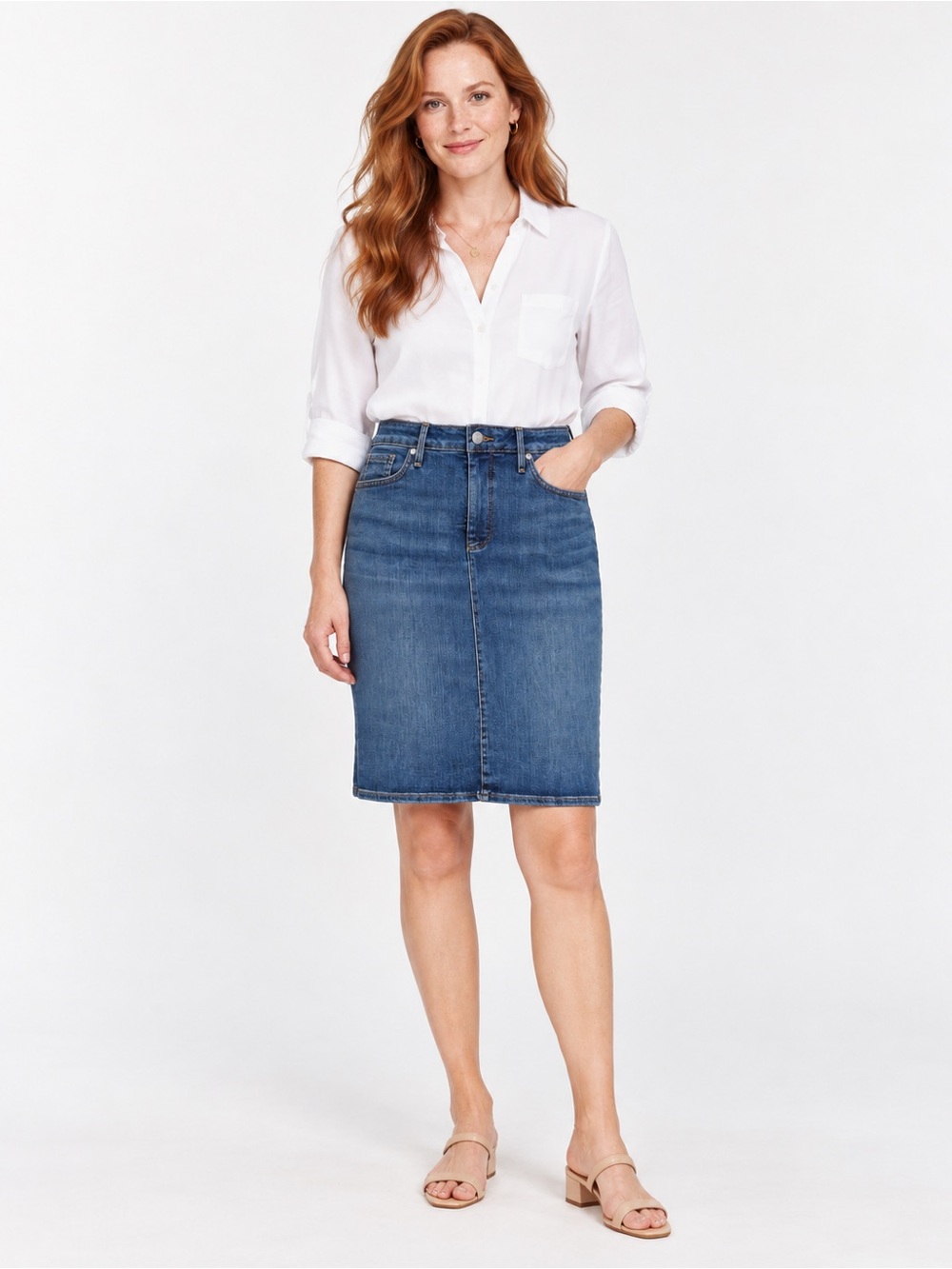 NYDJ Denim Pencil Skirt Size 12 Rhodes Blue Stretch